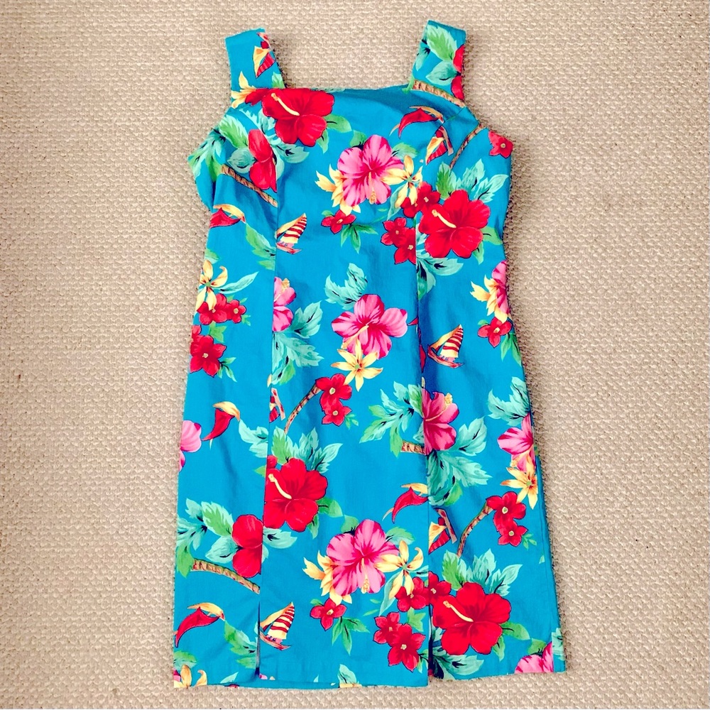 Caribbean Joe Tropical Print Cotton Tank Dress